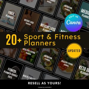 20+ Fitness & Wellness Planners Bundle for Canva with PLR & MRR Rights