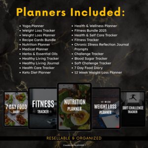 20+ Fitness & Wellness Planners Bundle for Canva with PLR & MRR Rights